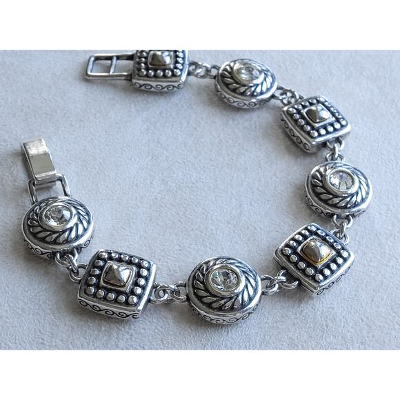 Brighton Heiress Link Bracelet Two Tone Gold Silver Rhinestone Crystal Retired - Picture 5 of 7